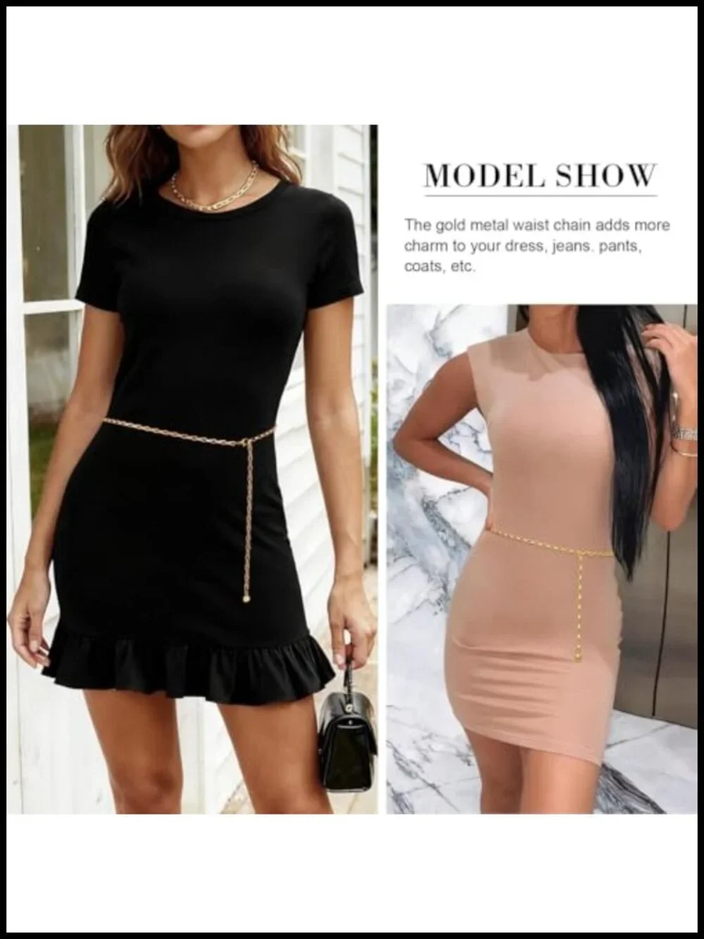 Adjustable O-Ring Metal Waist Chain Belt Women Link Belt Body Chain